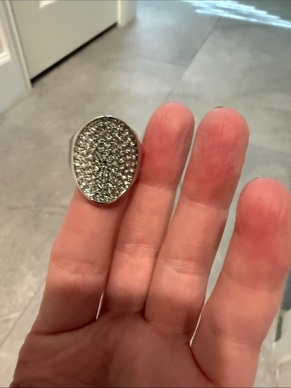 Touchstone Crystal Silver Pavé Oval Cocktail Ring